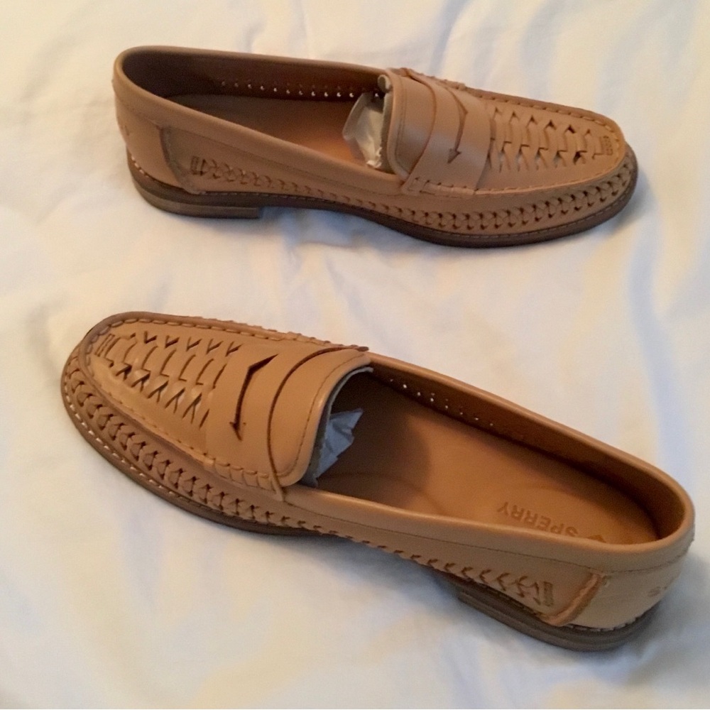 Sperry Womens Woven Tan Leather Penny Loafers - Picture 2 of 7